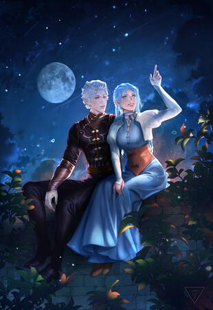 2 characters,Full body, complex bg