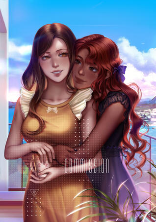 2 characters, halfbody, detailed BG